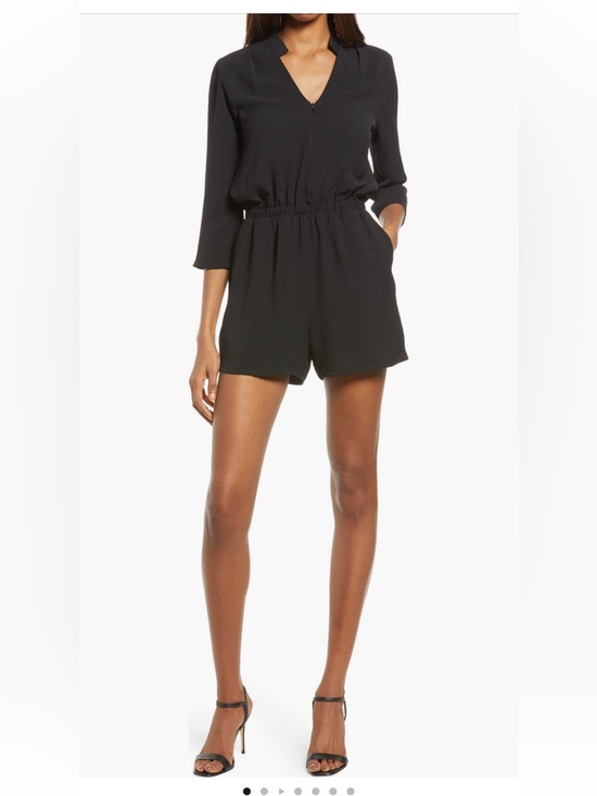 Fraiche By J Pants - Fraiche by J Zip Front Romper long sleeve shorts short black collar large NWT